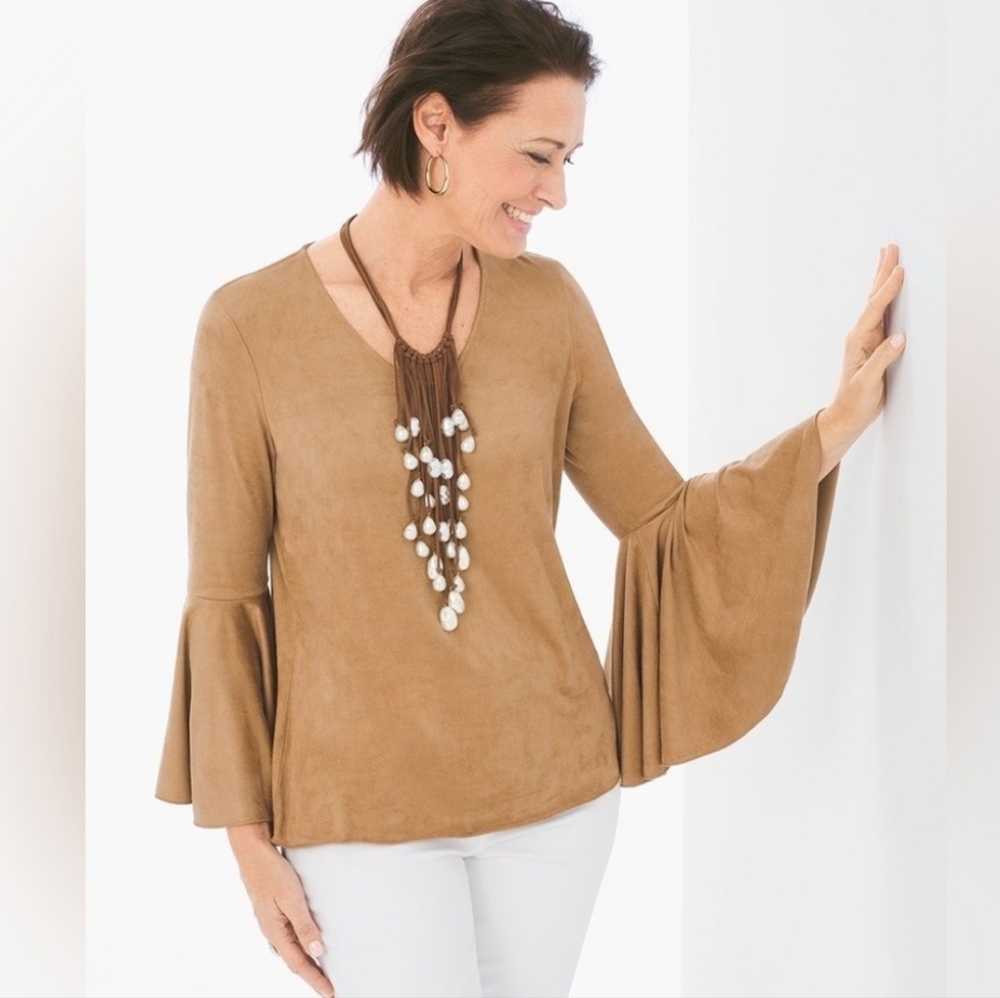 Chico's, Size 00, Suede Like Bell Sleeve Top